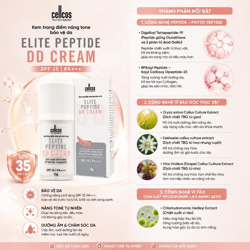 Kem Trang Điểm Nâng Tone Elite Peptide DD Cream Mediworld | Che Khuyết Điểm, Dưỡng Da & Chống Nắng SPF 35 PA+++