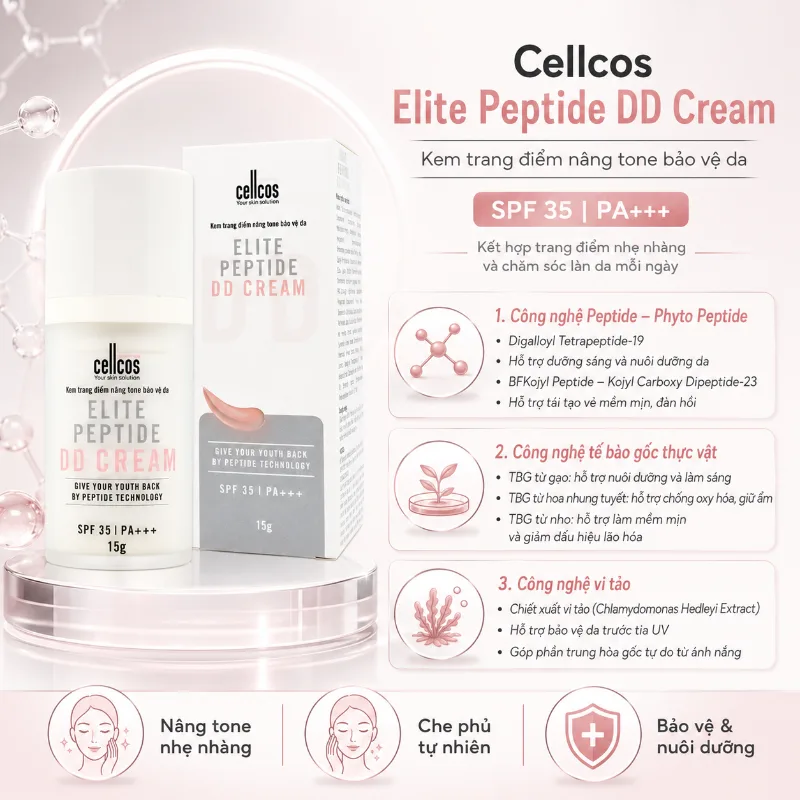 Kem Trang Điểm Nâng Tone Elite Peptide DD Cream Mediworld | Che Khuyết Điểm, Dưỡng Da & Chống Nắng SPF 35 PA+++