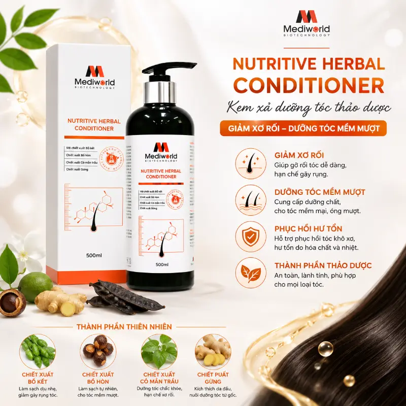 Kem Xả Giảm Xơ Rối, Dưỡng Tóc Mềm Mượt Nutritive Herbal Conditioner Mediworld