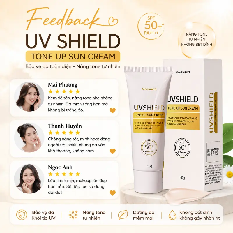 Kem chống nắng UV Shield Tone Up Sun Cream make up bảo vệ da