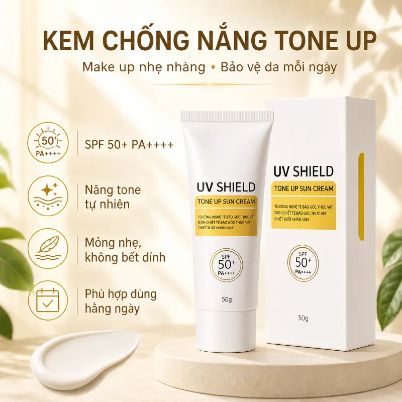 Kem chống nắng UV Shield Tone Up Sun Cream make up bảo vệ da