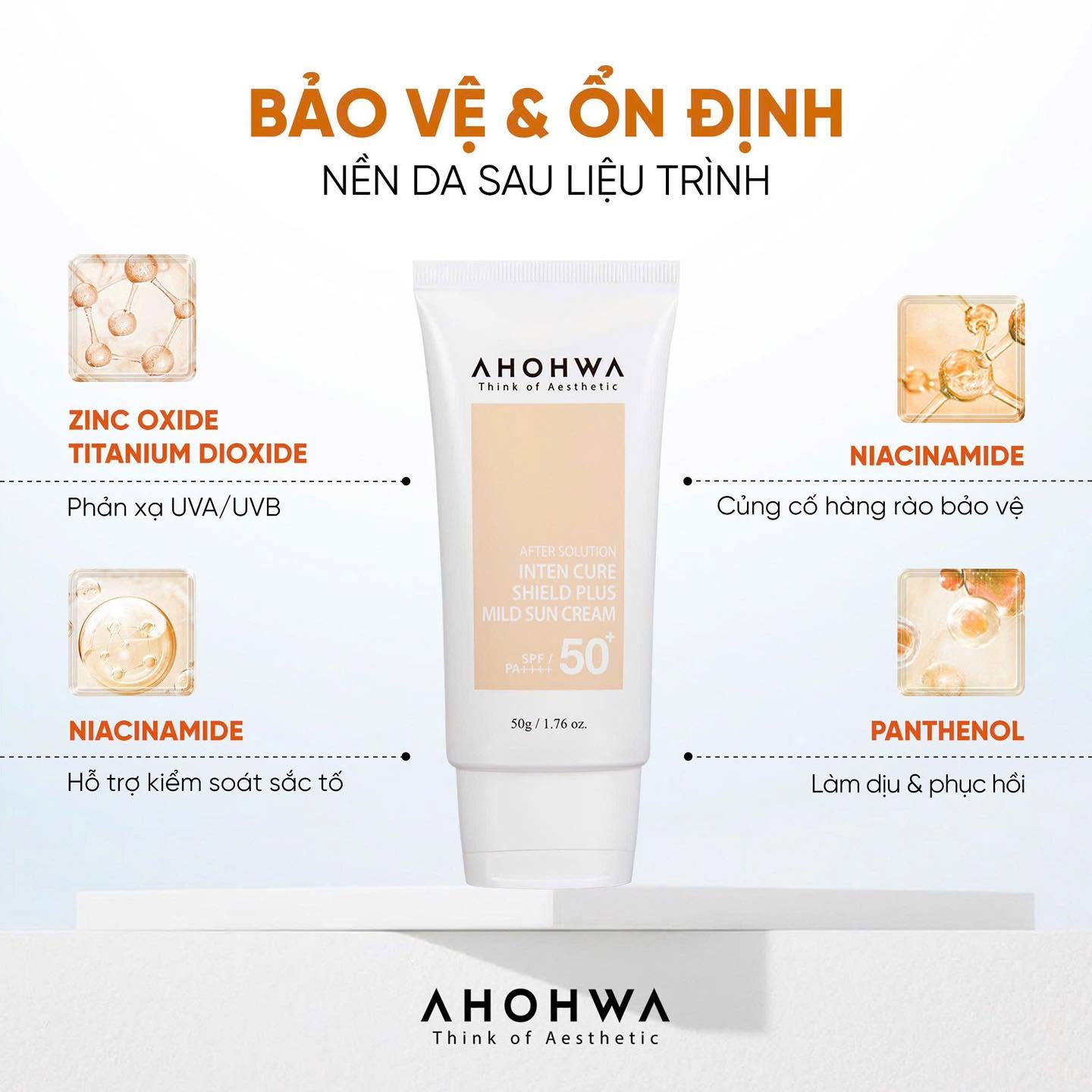 Kem chống nắng hiệu chỉnh sắc tố X5 bảo vệ da Ahohwa After Solution Inten Cure Shield Plus Mild Sun Cream SPF50+/Pa++++