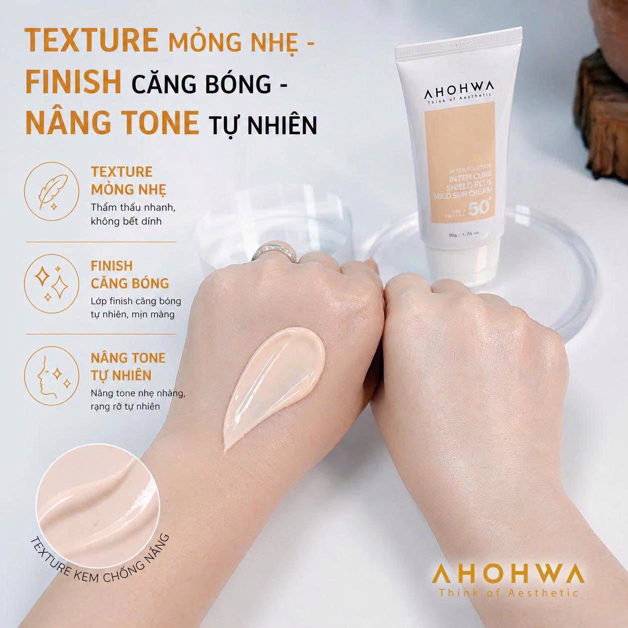 Kem chống nắng hiệu chỉnh sắc tố X5 bảo vệ da Ahohwa After Solution Inten Cure Shield Plus Mild Sun Cream SPF50+/Pa++++