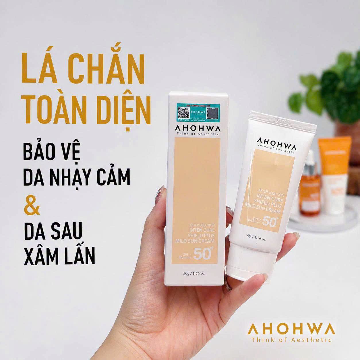 Kem chống nắng hiệu chỉnh sắc tố X5 bảo vệ da Ahohwa After Solution Inten Cure Shield Plus Mild Sun Cream SPF50+/Pa++++