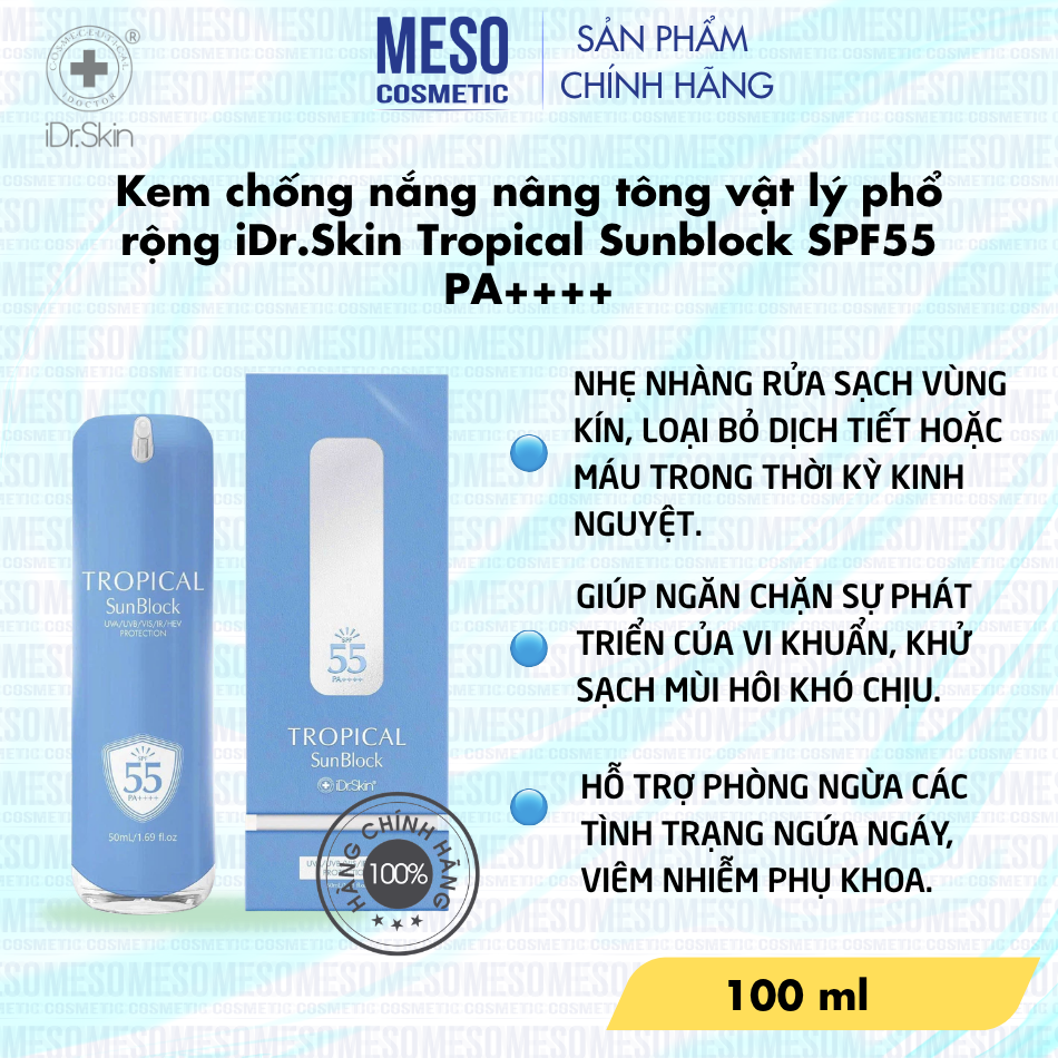 Kem chống nắng phổ rộng Idr.skin Tropical Sunblock SPF 55 PA++++