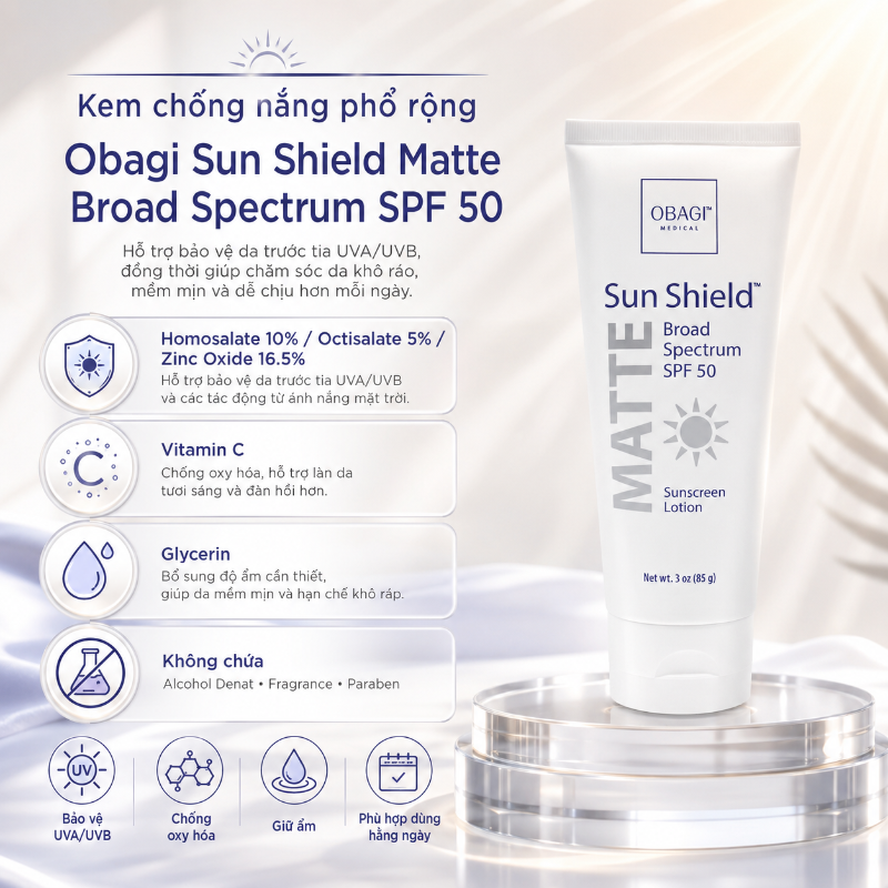 Kem chống nắng phổ rộng Obagi Sun Shield Matte Broad Spectrum SPF 50