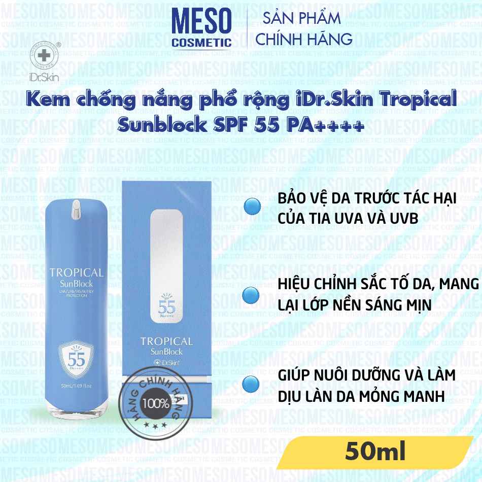 Kem chống nắng phổ rộng iDr.Skin Tropical Sunblock SPF 55 PA++++