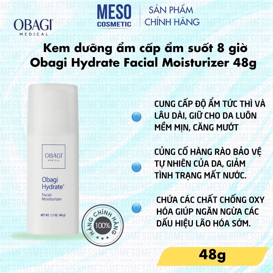 Kem dưỡng ẩm cấp ẩm suốt 8 giờ Obagi Hydrate Facial Moisturizer 48g chính hãng