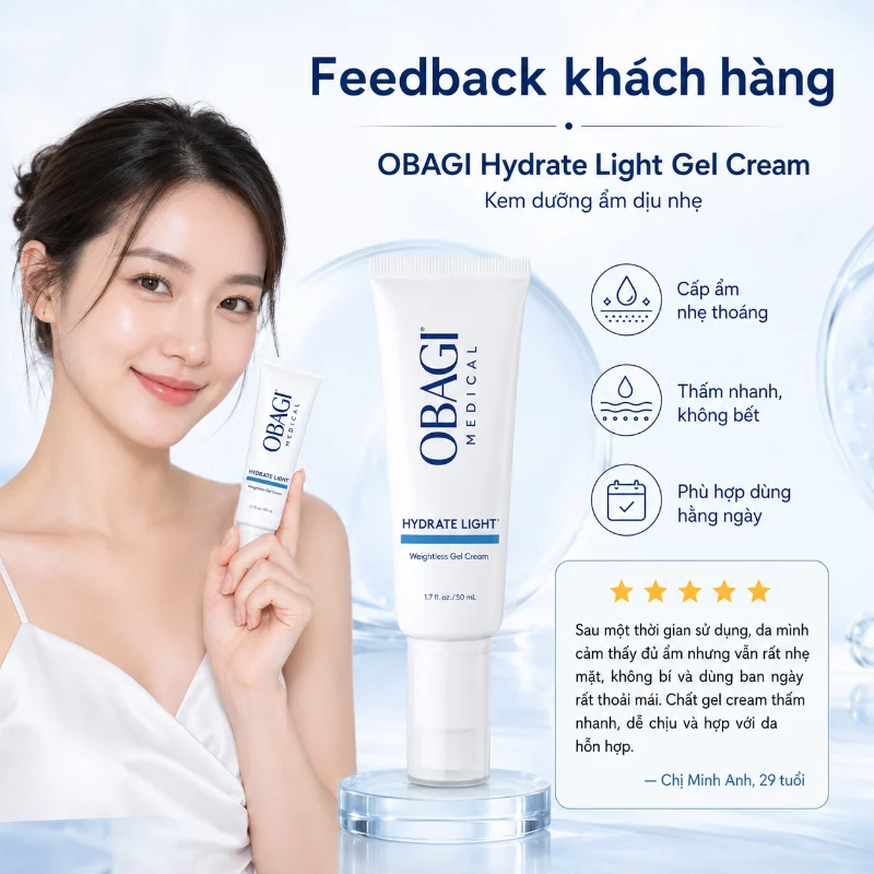 Kem dưỡng ẩm dịu nhẹ Obagi Hydrate Light™ Weightless Gel Cream Moisturizer 50ml