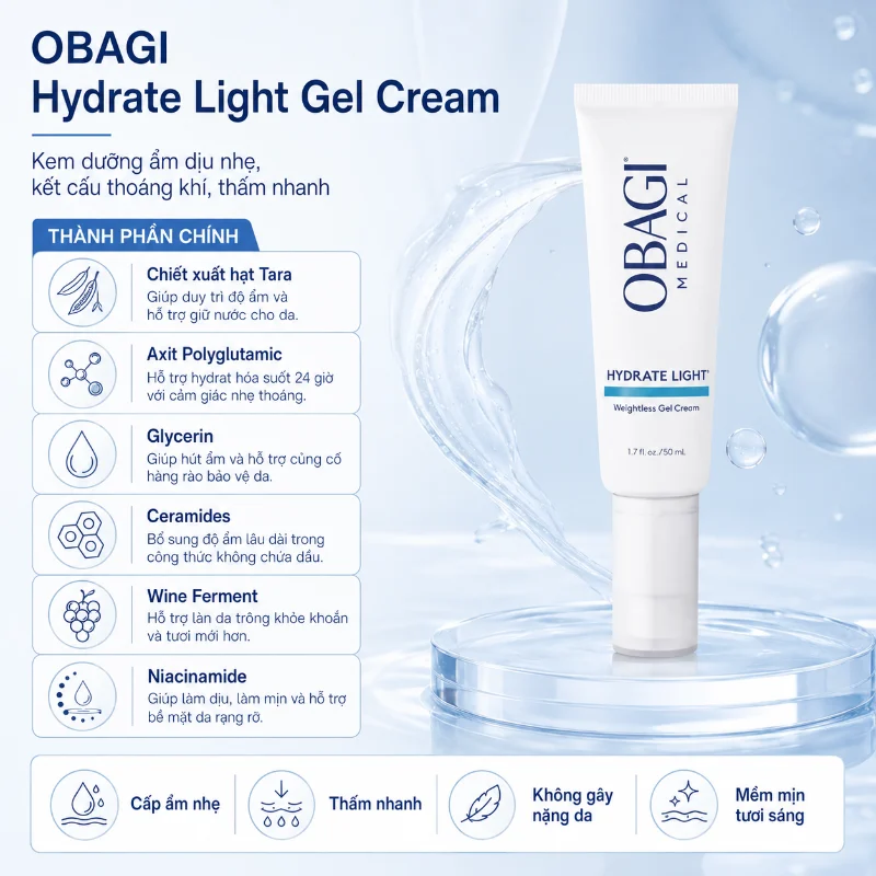 Kem dưỡng ẩm dịu nhẹ Obagi Hydrate Light™ Weightless Gel Cream Moisturizer 50ml