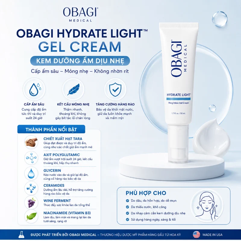 Kem dưỡng ẩm dịu nhẹ Obagi Hydrate Light™ Weightless Gel Cream Moisturizer 50ml