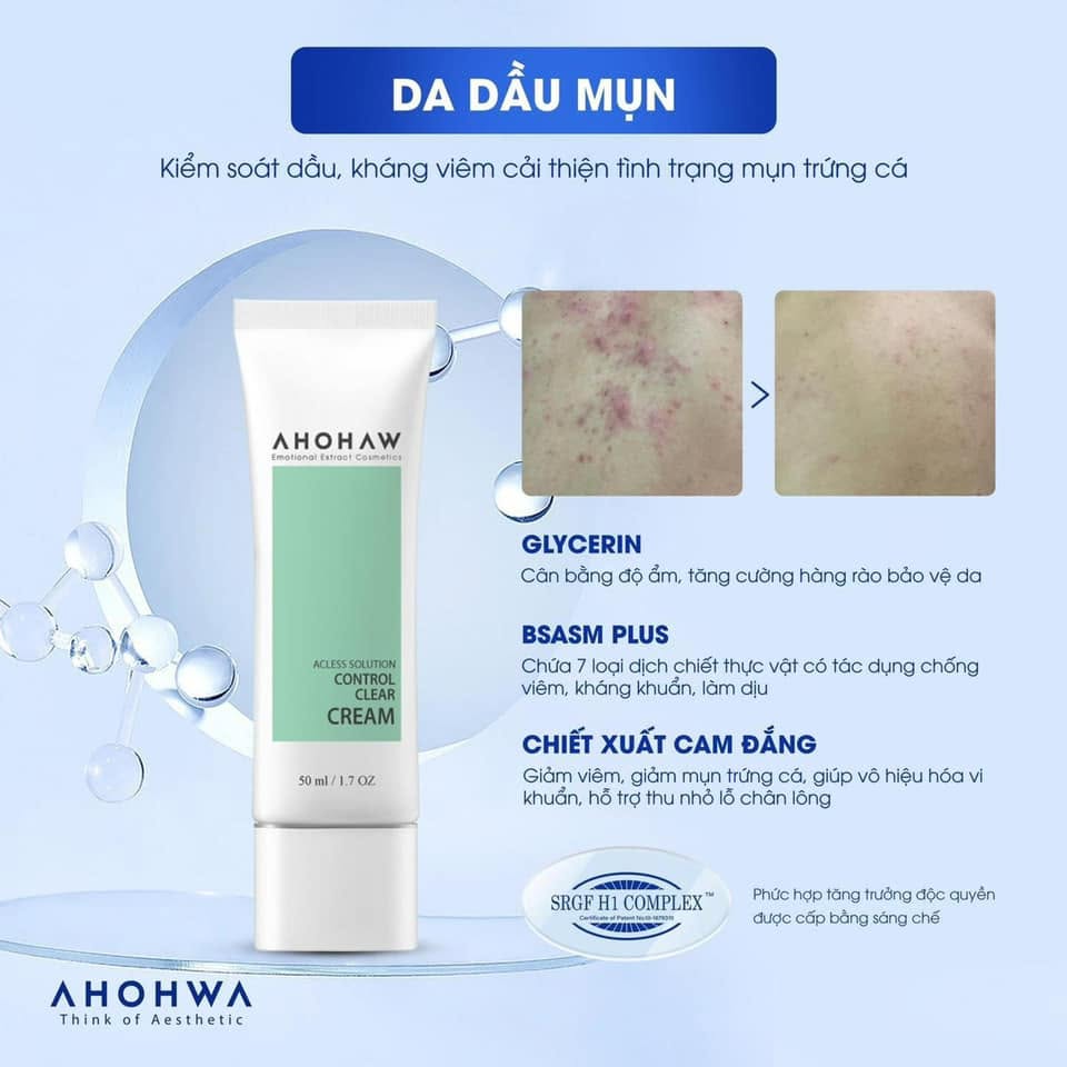 Kem dưỡng ẩm giảm mụn trứng cá Ahohwa Acless Solution Control Clear Cream