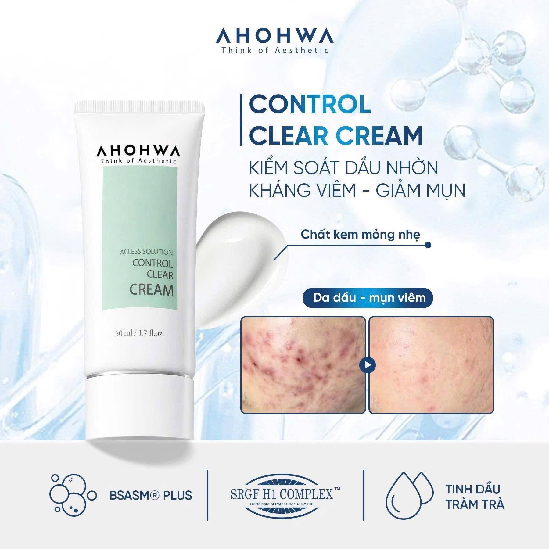 Kem dưỡng ẩm giảm mụn trứng cá Ahohwa Acless Solution Control Clear Cream
