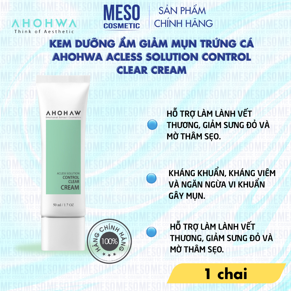 Kem dưỡng ẩm giảm mụn trứng cá Ahohwa Acless Solution Control Clear Cream
