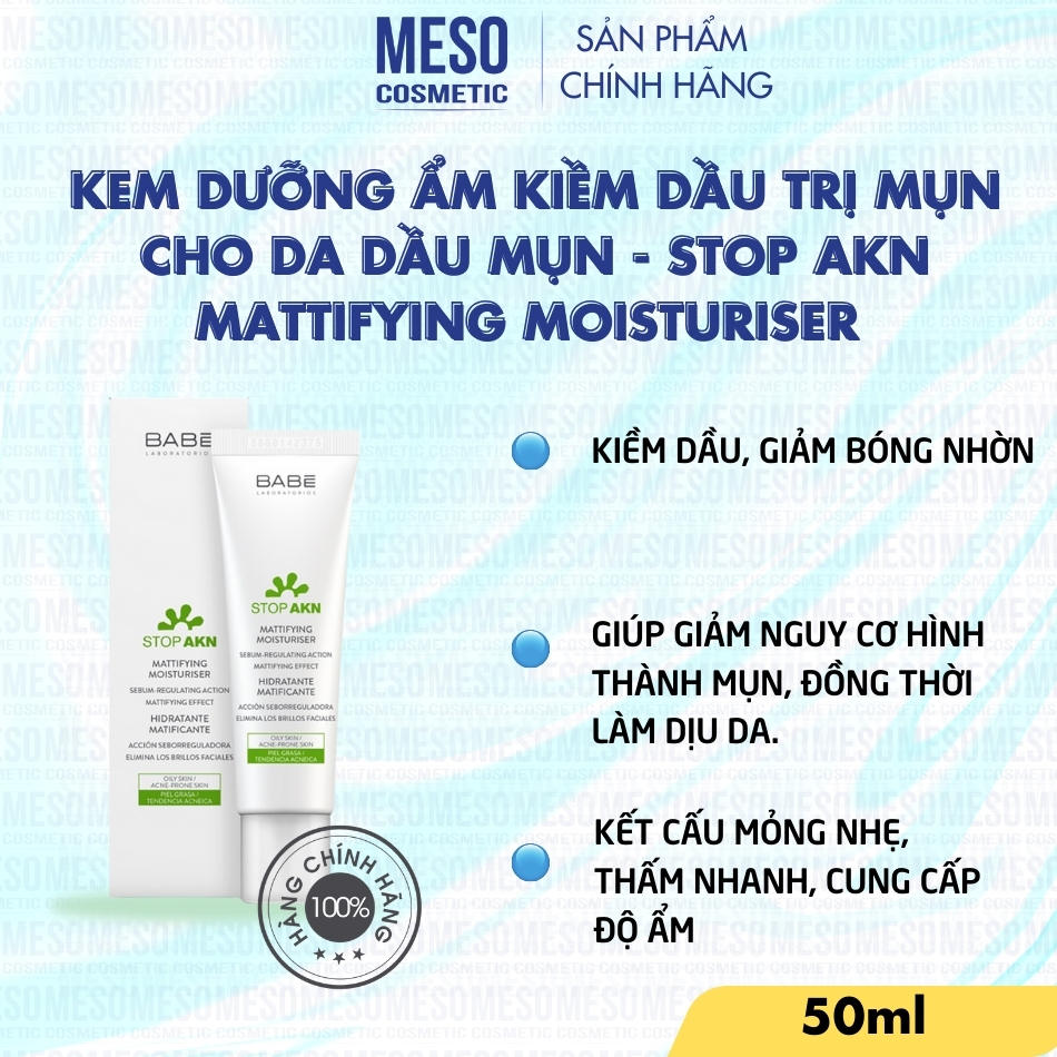 Kem dưỡng ẩm kiềm dầu trị mụn cho da dầu mụn - Stop AKN Mattifying Moisturiser 50ml
