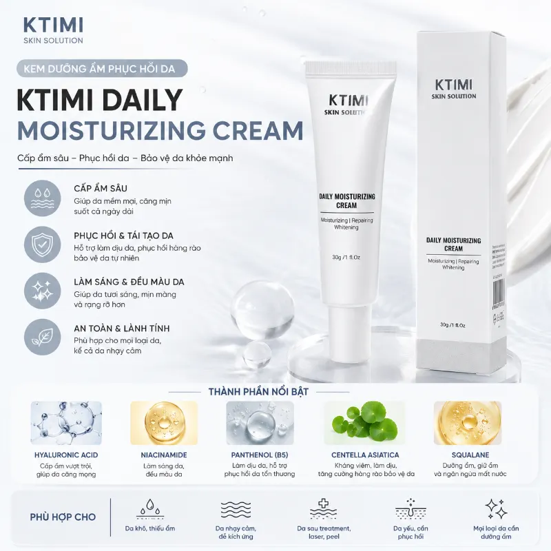 Kem dưỡng ẩm phục hồi da KTIMI Daily Moisturizing Cream