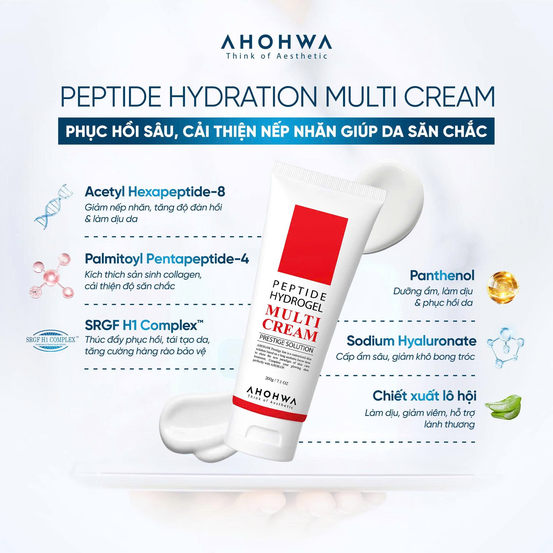 Kem dưỡng botox peptide phục hồi cải thiện nếp nhăn Ahohwa Prestige Solution Peptide Hydrogel Multi Cream