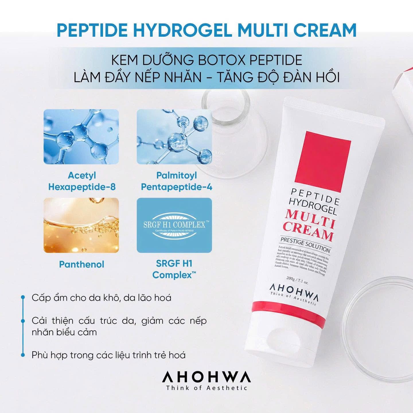 Kem dưỡng botox peptide phục hồi cải thiện nếp nhăn Ahohwa Prestige Solution Peptide Hydrogel Multi Cream