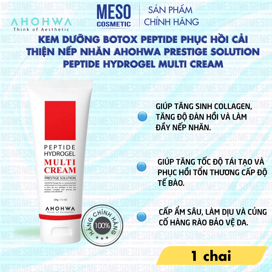 Kem dưỡng botox peptide phục hồi cải thiện nếp nhăn Ahohwa Prestige Solution Peptide Hydrogel Multi Cream