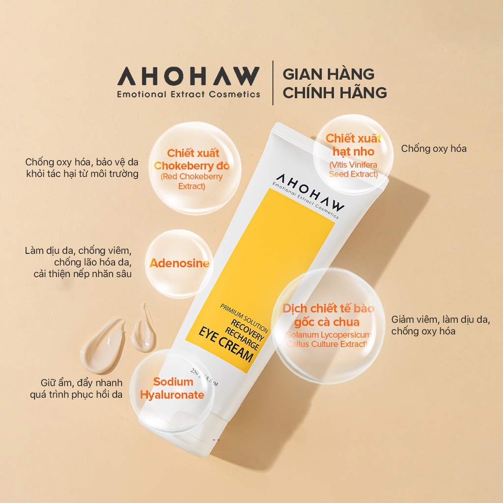 Kem dưỡng cân bằng ẩm cải thiện nếp nhăn vùng quanh mắt Ahohwa Premium Solution Recovery Recharge Eye Cream