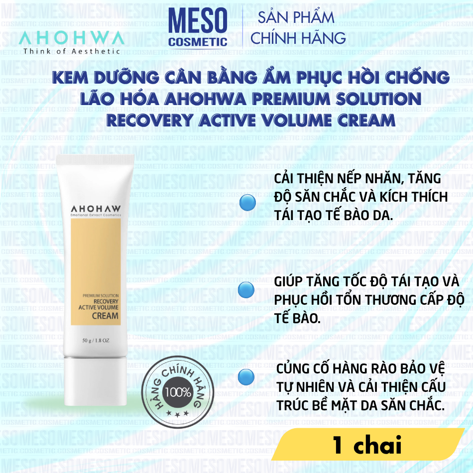 Kem dưỡng cân bằng ẩm phục hồi chống lão hóa Ahohwa Premium Solution Recovery Active Volume Cream
