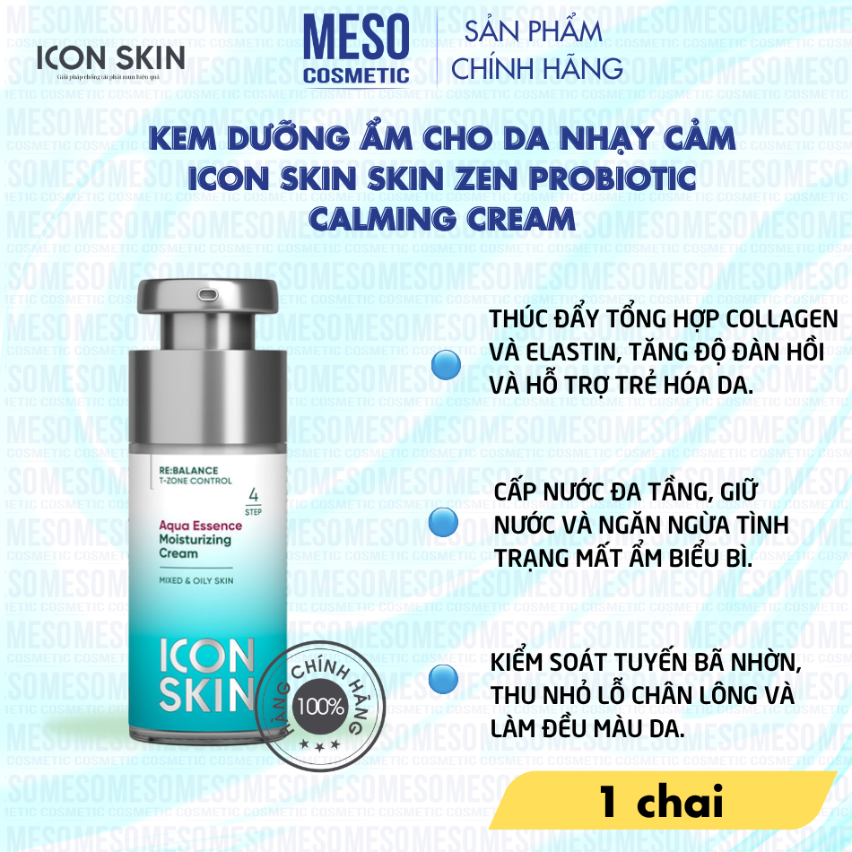 Kem dưỡng cấp ẩm sâu và duy trì độ ẩm Icon Skin Aqua Essence Hyaluronic & Peptide Fluid