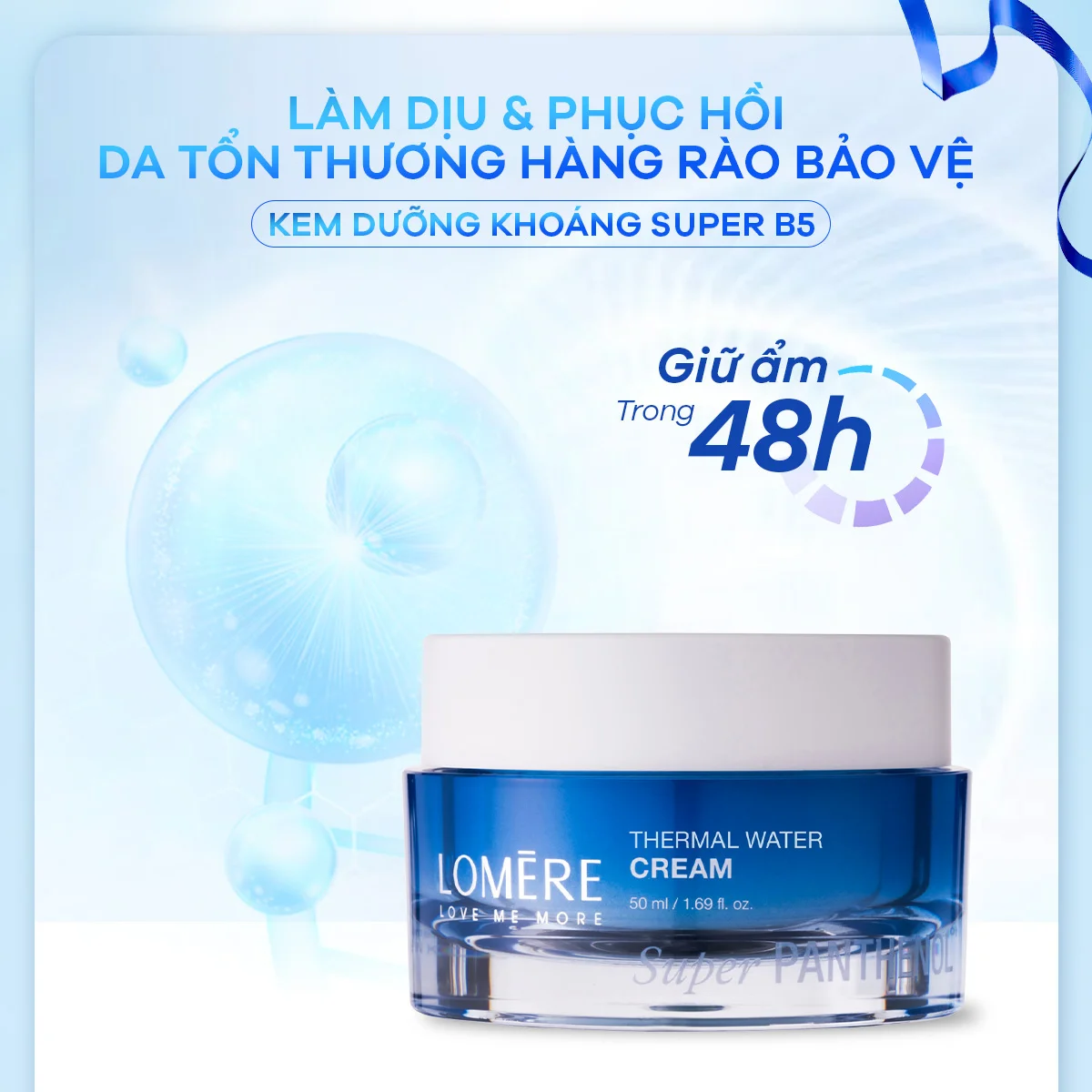 Kem dưỡng khoáng super b5 cấp ẩm phục hồi Lomere Super Panthenol Thermal Water Cream 50ml