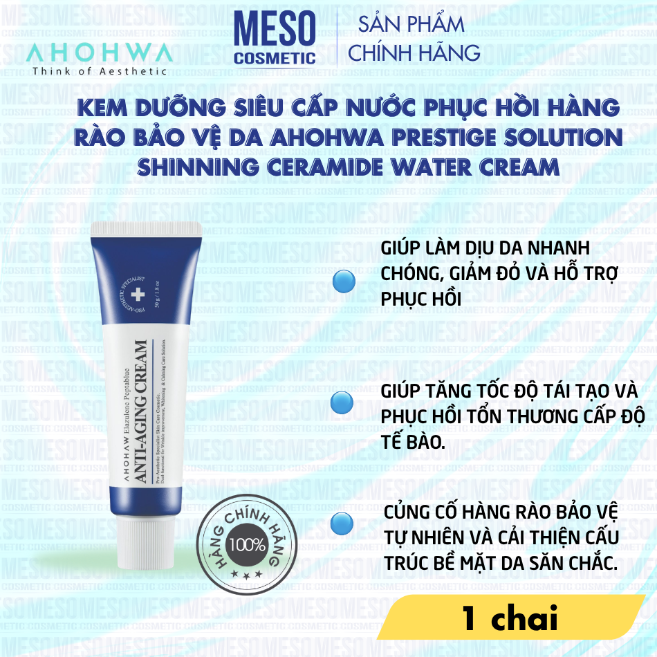 Kem dưỡng phục hồi trẻ hóa tế bào sinh học Ahohwa Elazulene Peptablue Anti-Aging Cream