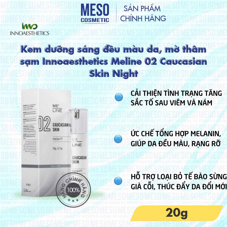 Kem dưỡng sáng đều màu da, mờ thâm sạm Innoaesthetics Meline 02 Caucasian Skin Night