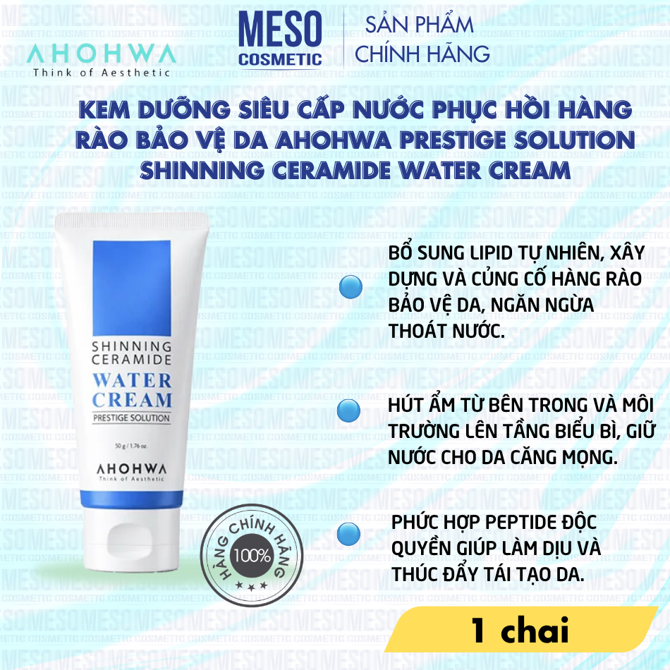 Kem dưỡng siêu cấp nước phục hồi hàng rào bảo vệ da Ahohwa Prestige Solution Shinning Ceramide Water Cream