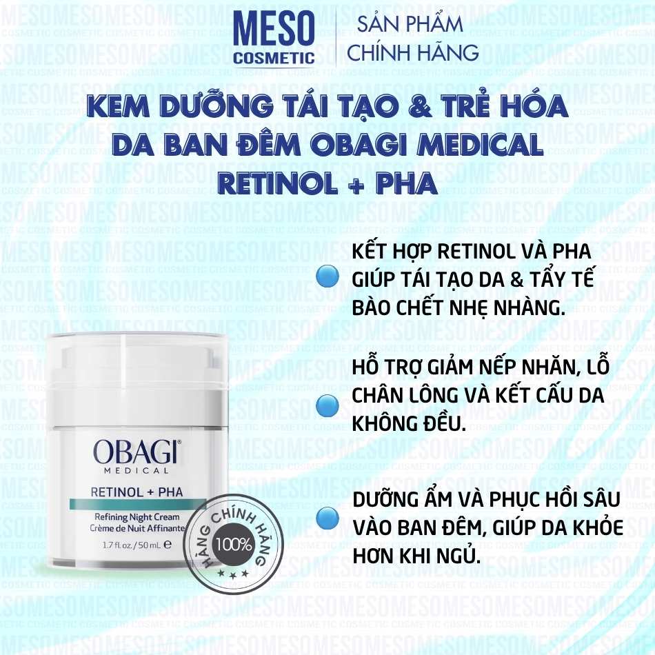 Kem dưỡng tái tạo & trẻ hóa da ban đêm Obagi Medical Retinol + PHA