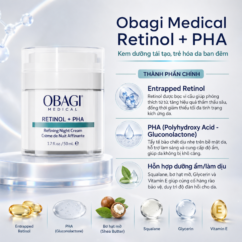 Kem dưỡng tái tạo & trẻ hóa da ban đêm Obagi Medical Retinol + PHA