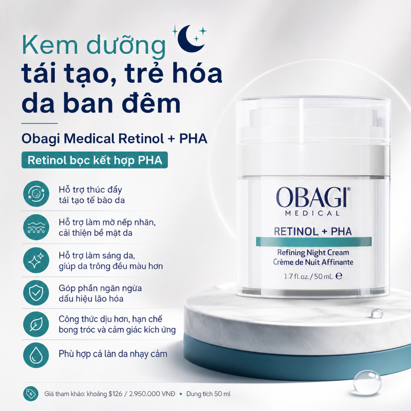 Kem dưỡng tái tạo & trẻ hóa da ban đêm Obagi Medical Retinol + PHA