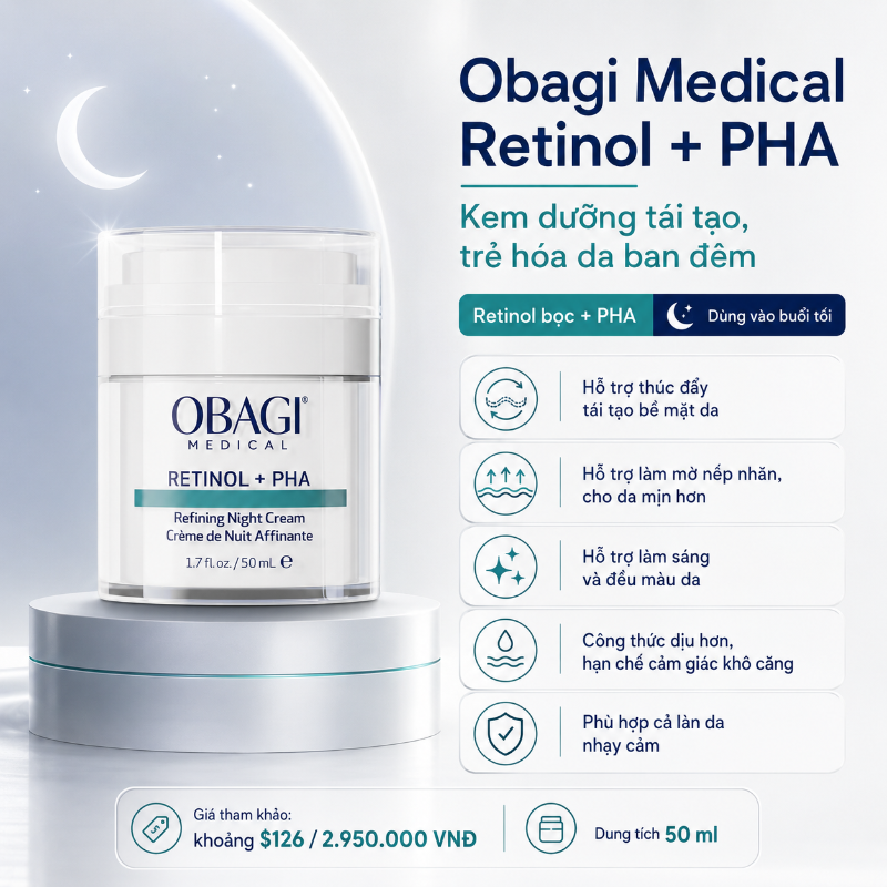 Kem dưỡng tái tạo & trẻ hóa da ban đêm Obagi Medical Retinol + PHA