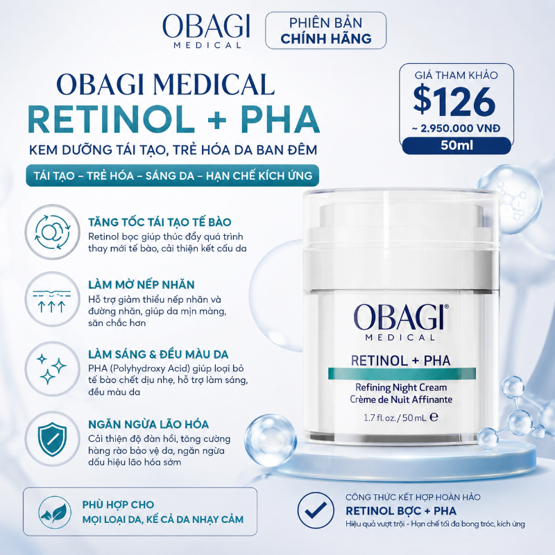 Kem dưỡng tái tạo & trẻ hóa da ban đêm Obagi Medical Retinol + PHA
