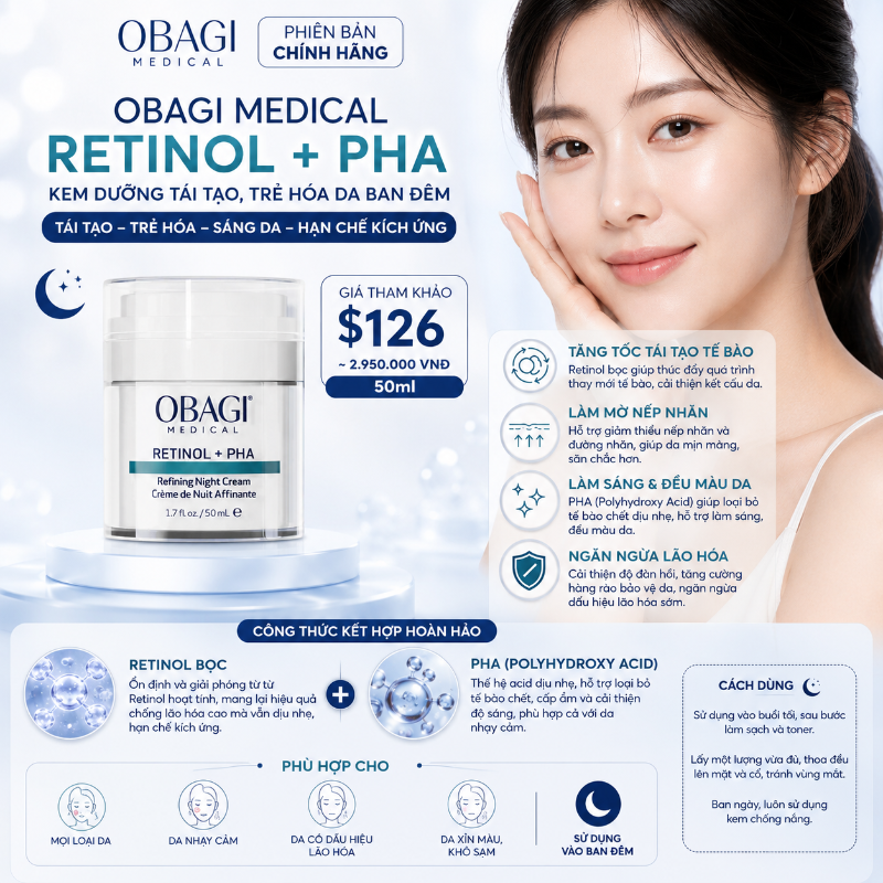 Kem dưỡng tái tạo & trẻ hóa da ban đêm Obagi Medical Retinol + PHA
