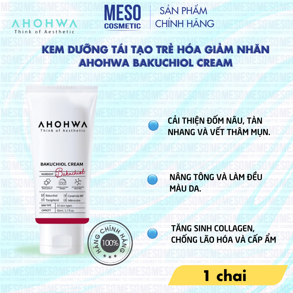 Kem dưỡng tái tạo trẻ hóa giảm nhăn Ahohwa Bakuchiol Cream