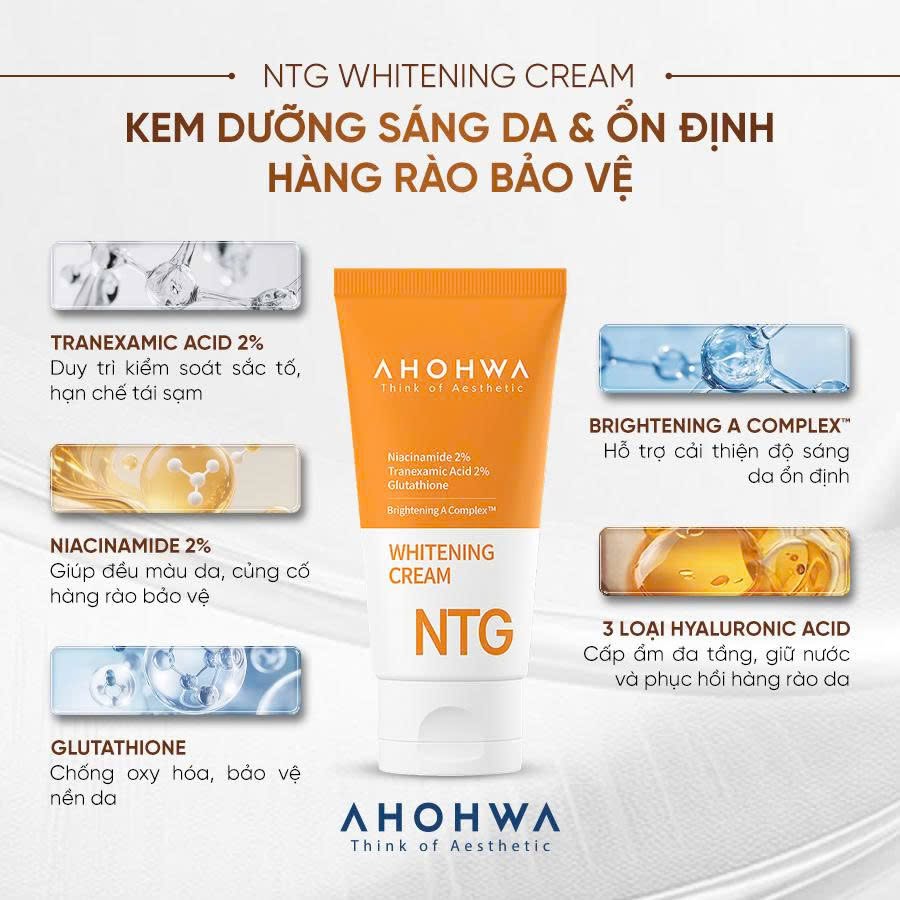 Kem dưỡng trắng giảm sạm nám tàn nhang da Ahohwa Whitening Cream NTG