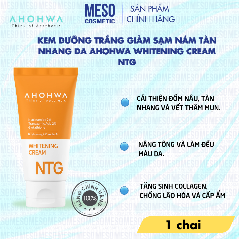 Kem dưỡng trắng giảm sạm nám tàn nhang da Ahohwa Whitening Cream NTG