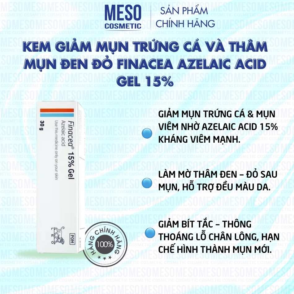 Kem giảm mụn trứng cá và thâm mụn đen đỏ Finacea Azelaic acid Gel 15%
