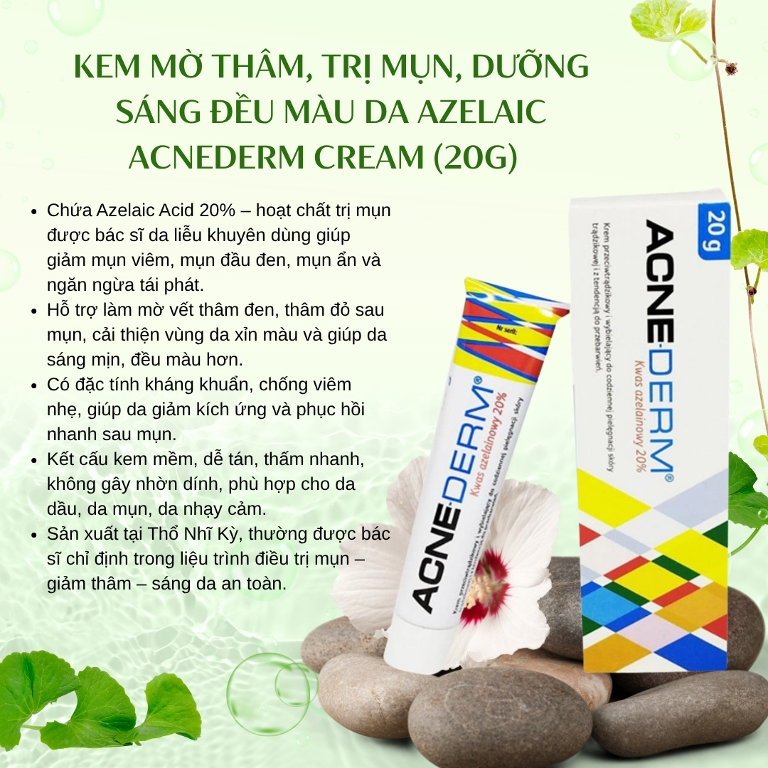 Kem mờ thâm, trị mụn, dưỡng sáng đều màu da Azelaic Acnederm cream (20g)