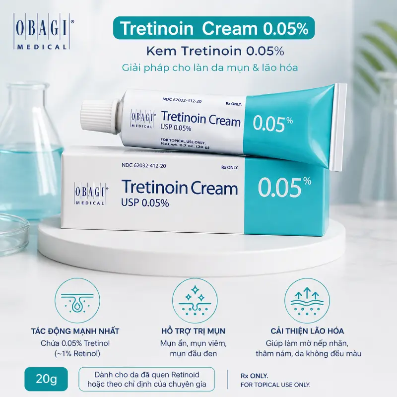 Kem trị mụn, trị nám, trẻ hoá da OBAGI Tretinoin 0.05% 20g