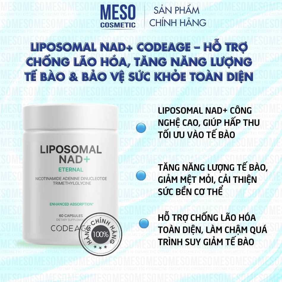 Liposomal NAD+ Codeage – Hỗ Trợ Chống Lão Hóa, Tăng Năng Lượng Tế Bào & Bảo Vệ Sức Khỏe Toàn Diện