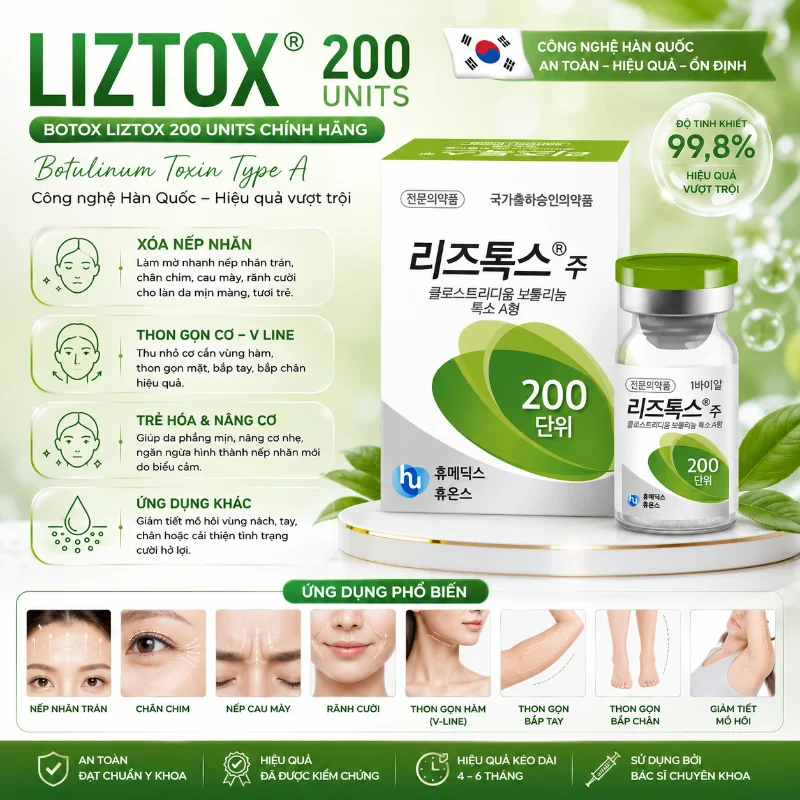 Liztox 200 Units – Botox Hàn Quốc chính hãng xóa nhăn & nâng cơ hiệu quả