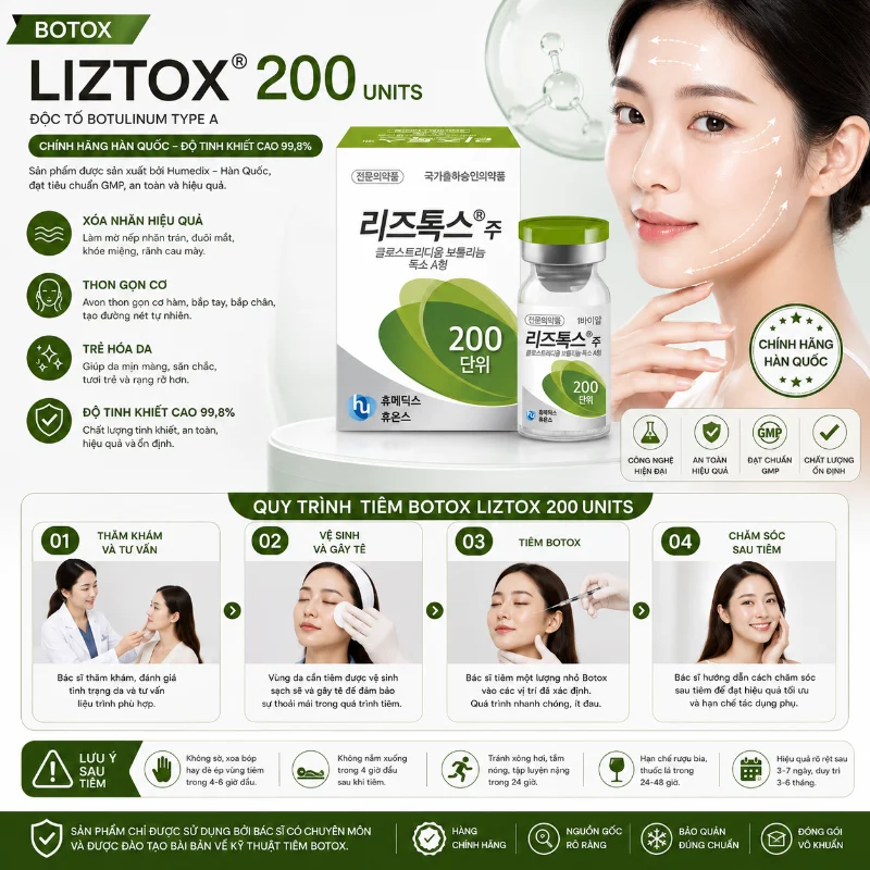 Liztox 200 Units – Botox Hàn Quốc chính hãng xóa nhăn & nâng cơ hiệu quả