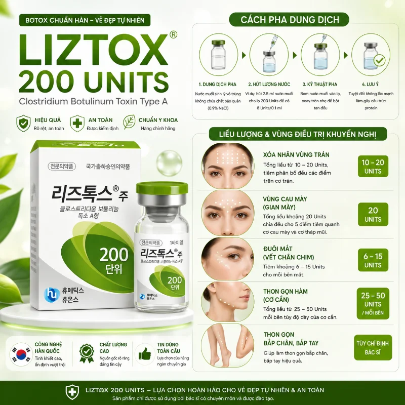 Liztox 200 Units – Botox Hàn Quốc chính hãng xóa nhăn & nâng cơ hiệu quả