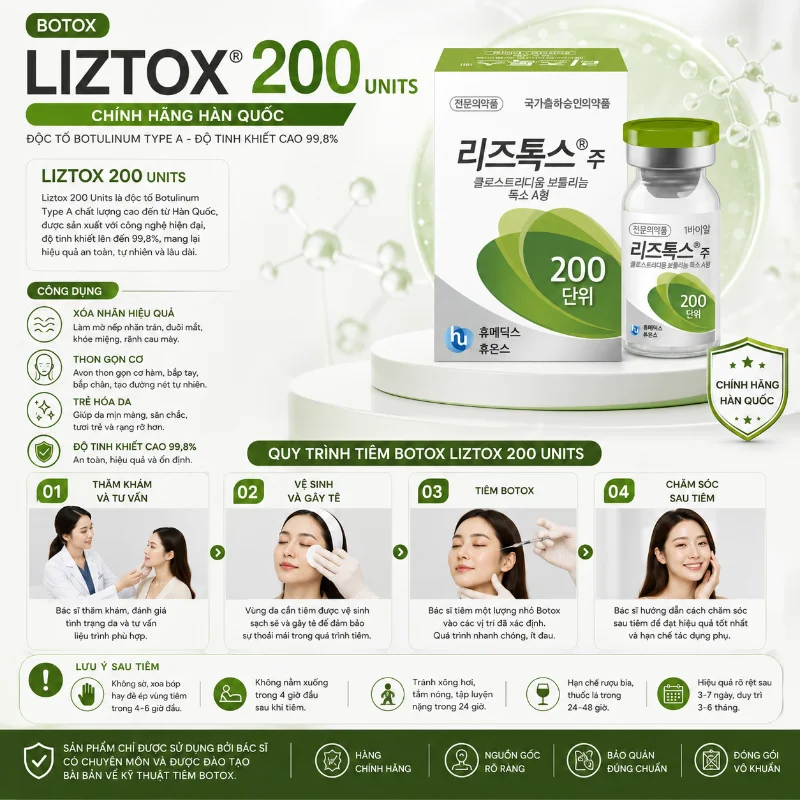 Liztox 200 Units – Botox Hàn Quốc chính hãng xóa nhăn & nâng cơ hiệu quả