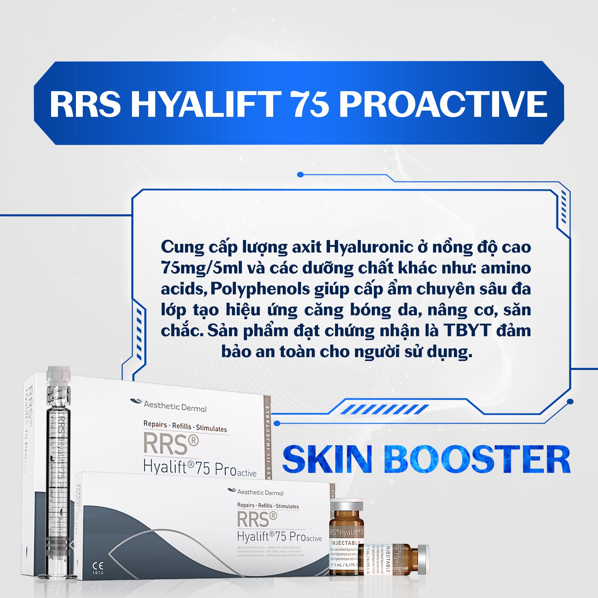 Tinh chất meso cấp ẩm, căng bóng da RRS Hyalift 75 Syringe 3ml