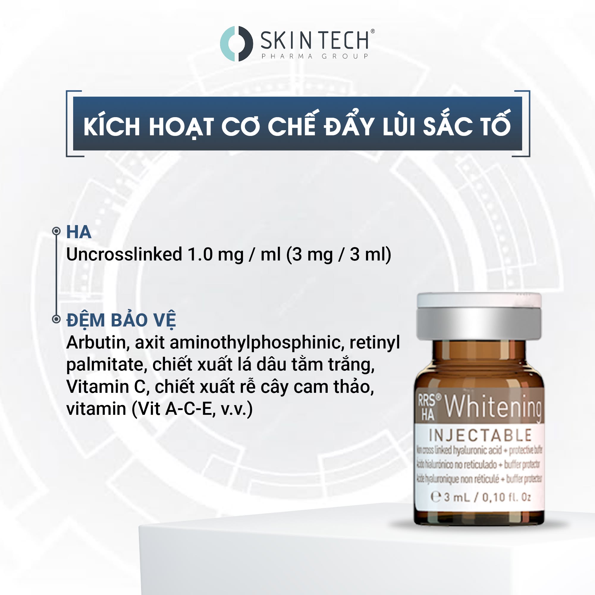 Tinh chất meso trắng sáng da, mờ thâm nám RRS® HA Whitening SkinTech 3ml