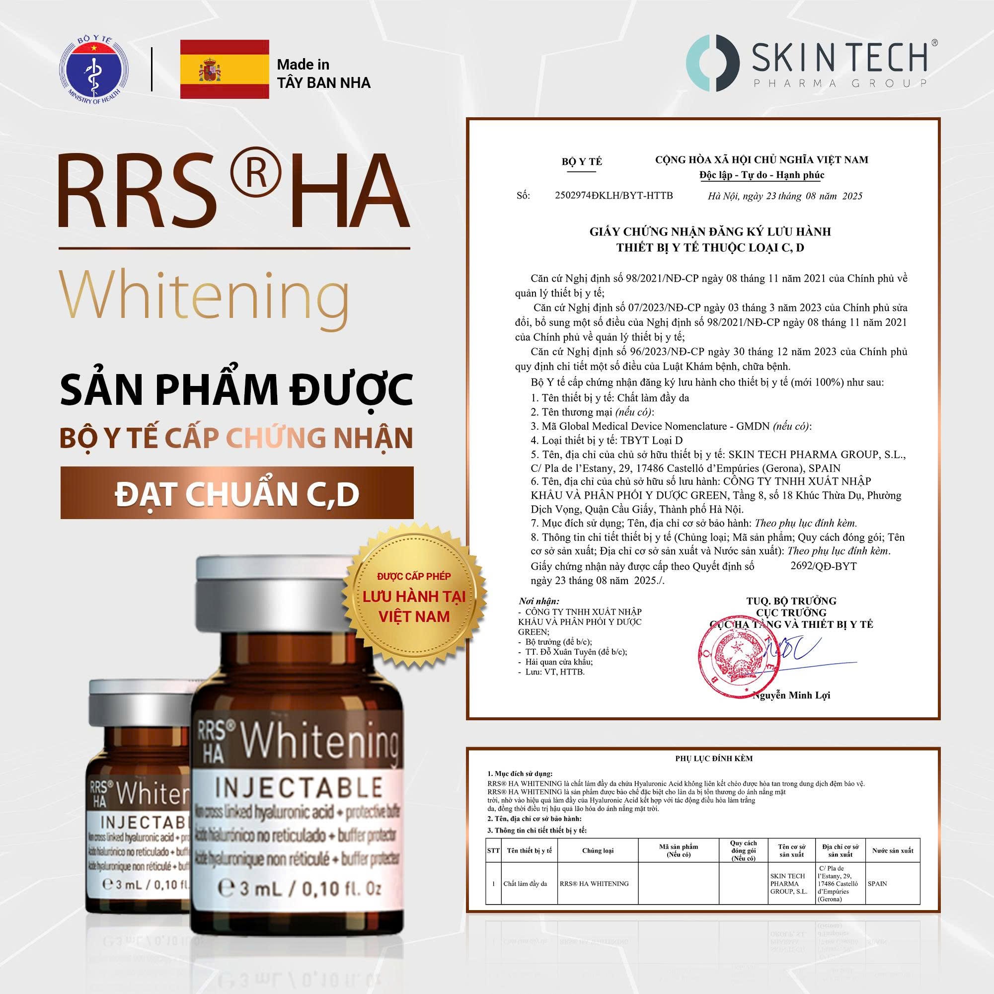 Tinh chất meso trắng sáng da, mờ thâm nám RRS® HA Whitening SkinTech 3ml